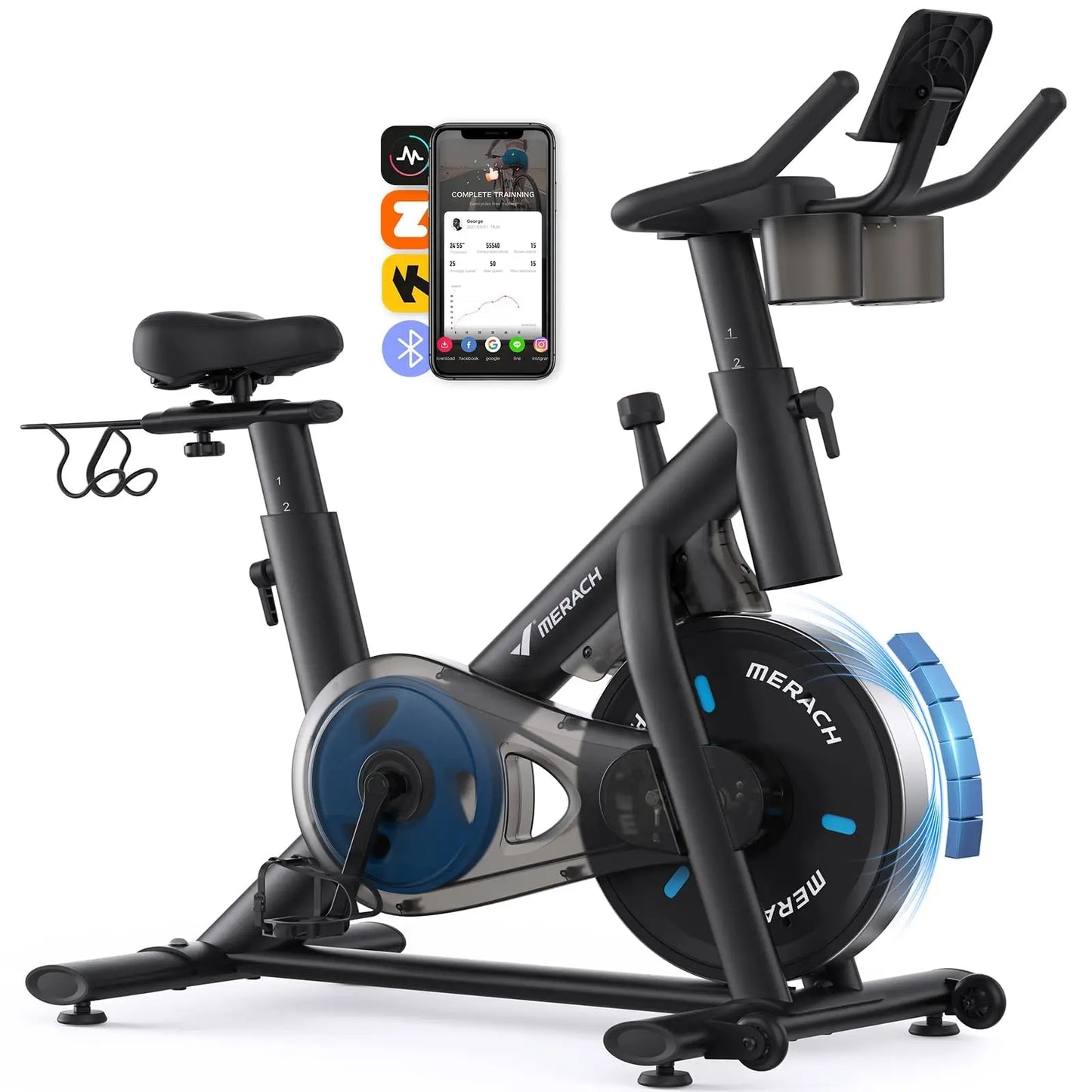 Merach Magnetic Stationary Bike With App Low Noise Indoor Cycling