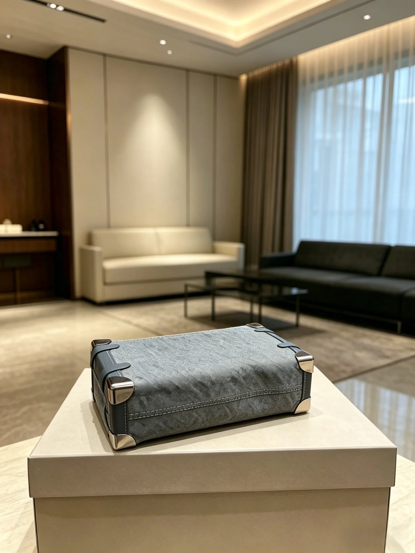 Denim Lunch Box Crossbody Bag For Women With Corner Accent