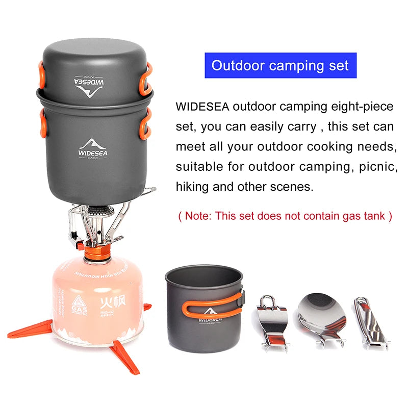 Widesea Camping Cookware Set Portable Pot Stove Cup Fork Utensils