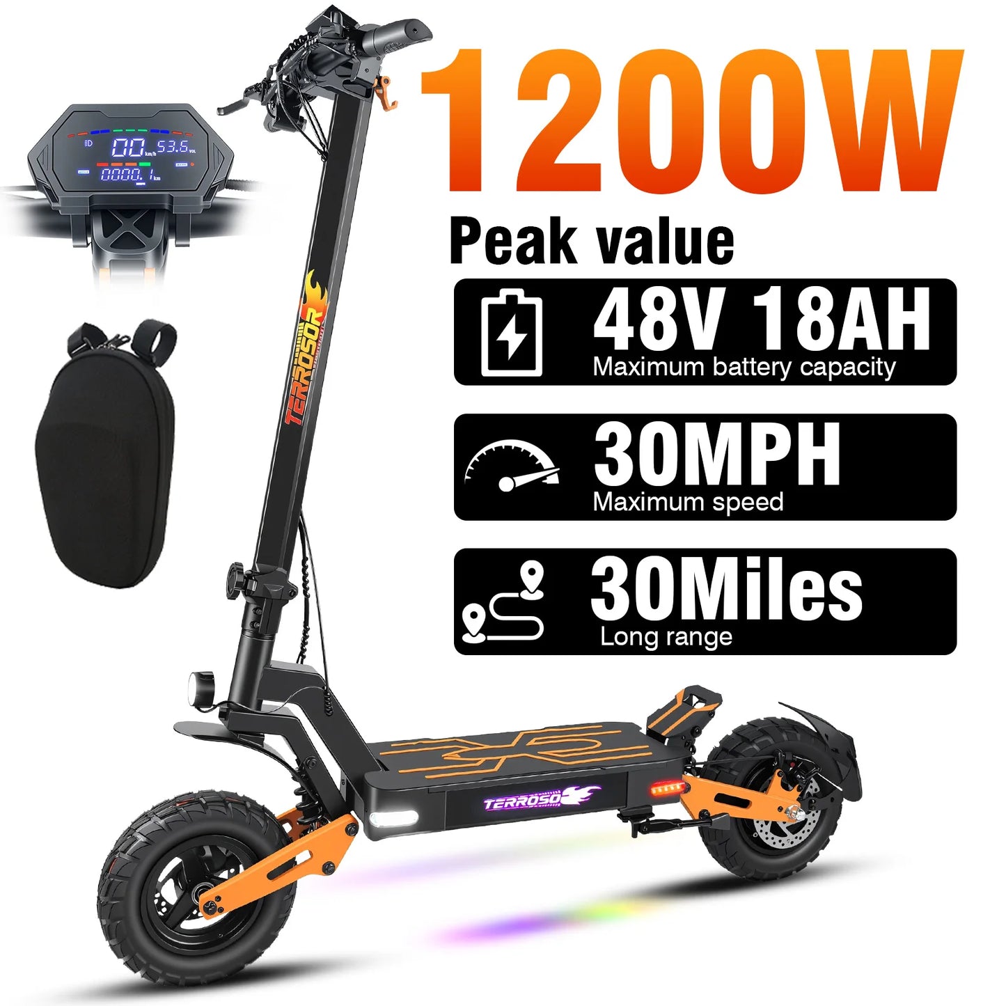 LELEKUAI Electric Scooter For Adults T9 1200W Motor 28 MPH