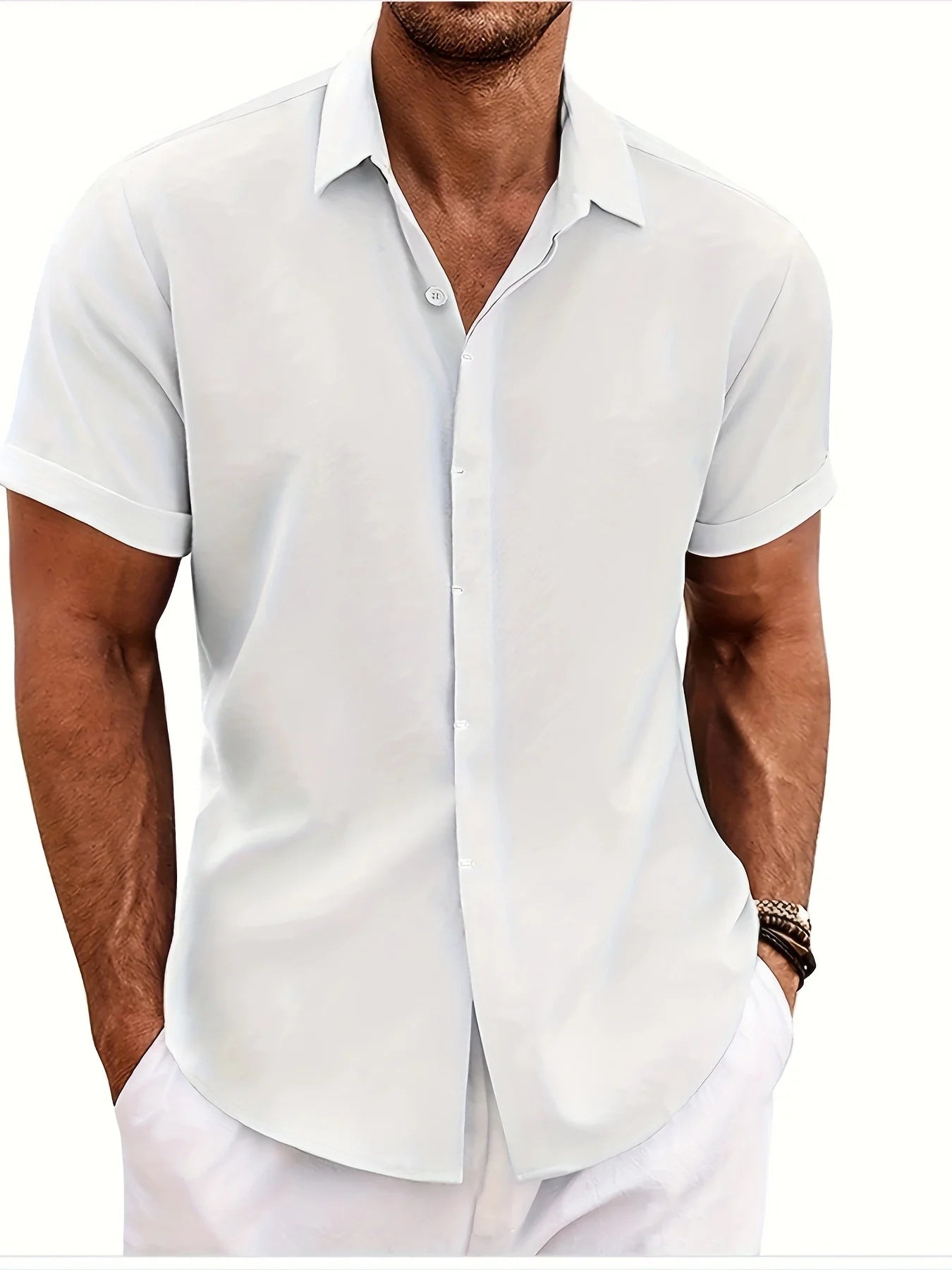 Men's Short Sleeve Turn Down Collar Shirt For Summer