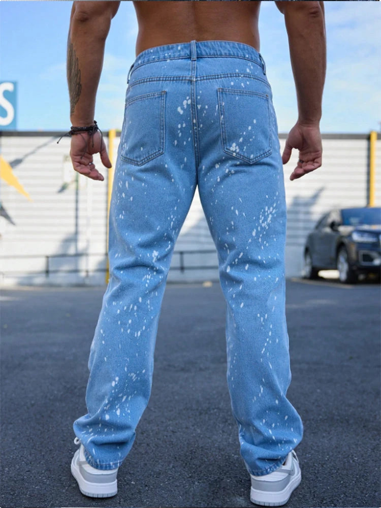 Men's Ink Splattered Ripped Jeans Street Style Hip Hop Pants