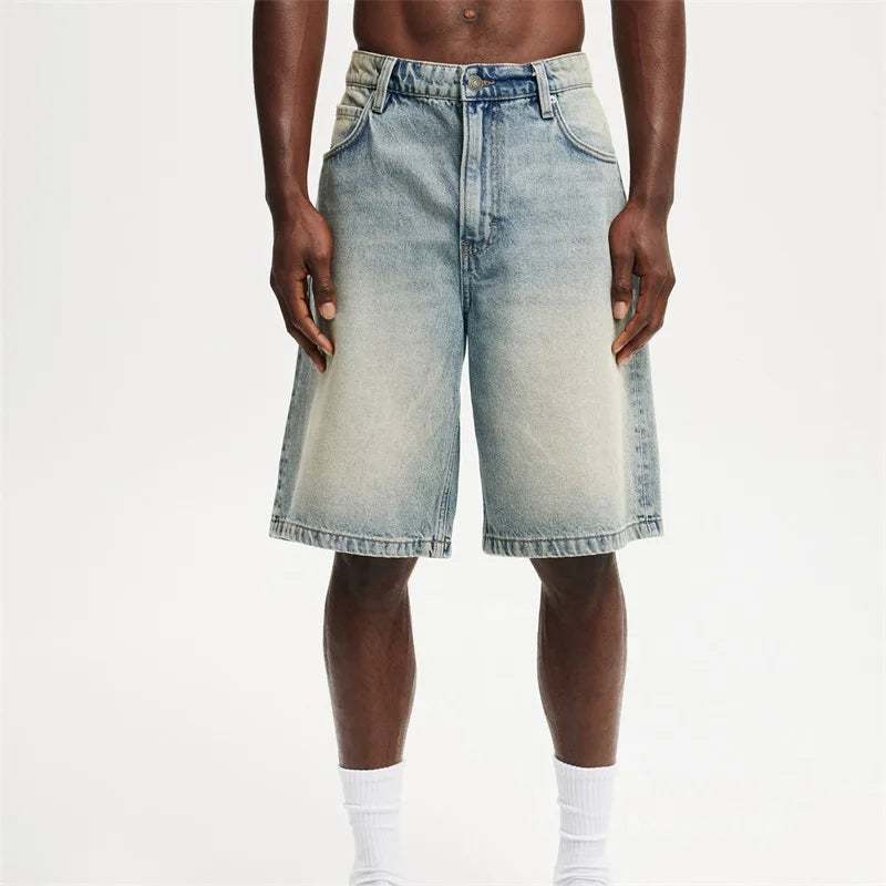 Men's Vintage Washed Denim Shorts With Relaxed Fit For Summer