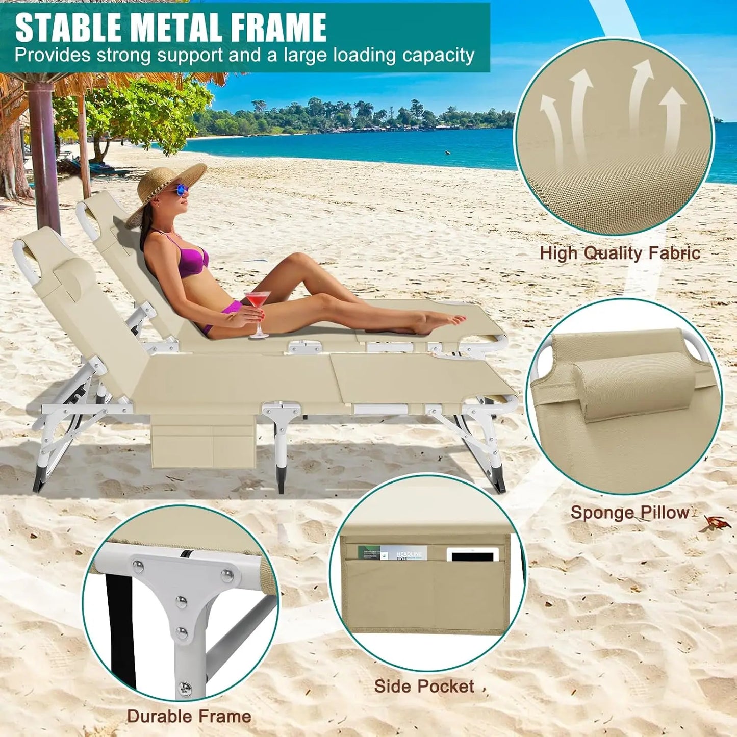 Heavy Duty XXL Tanning Chair With Face Hole And Mat Five Position Folding Lounge