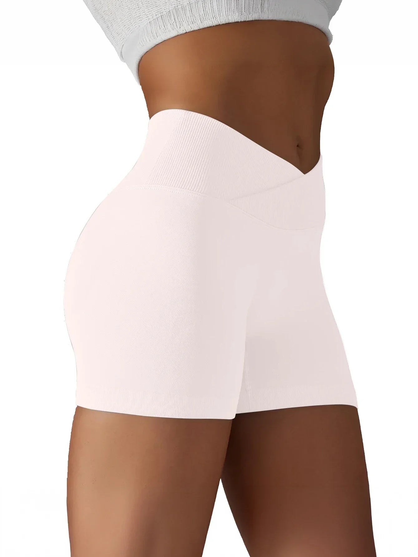 Women's Cross Waist High Waisted Ribbed Biker Shorts Running Gym