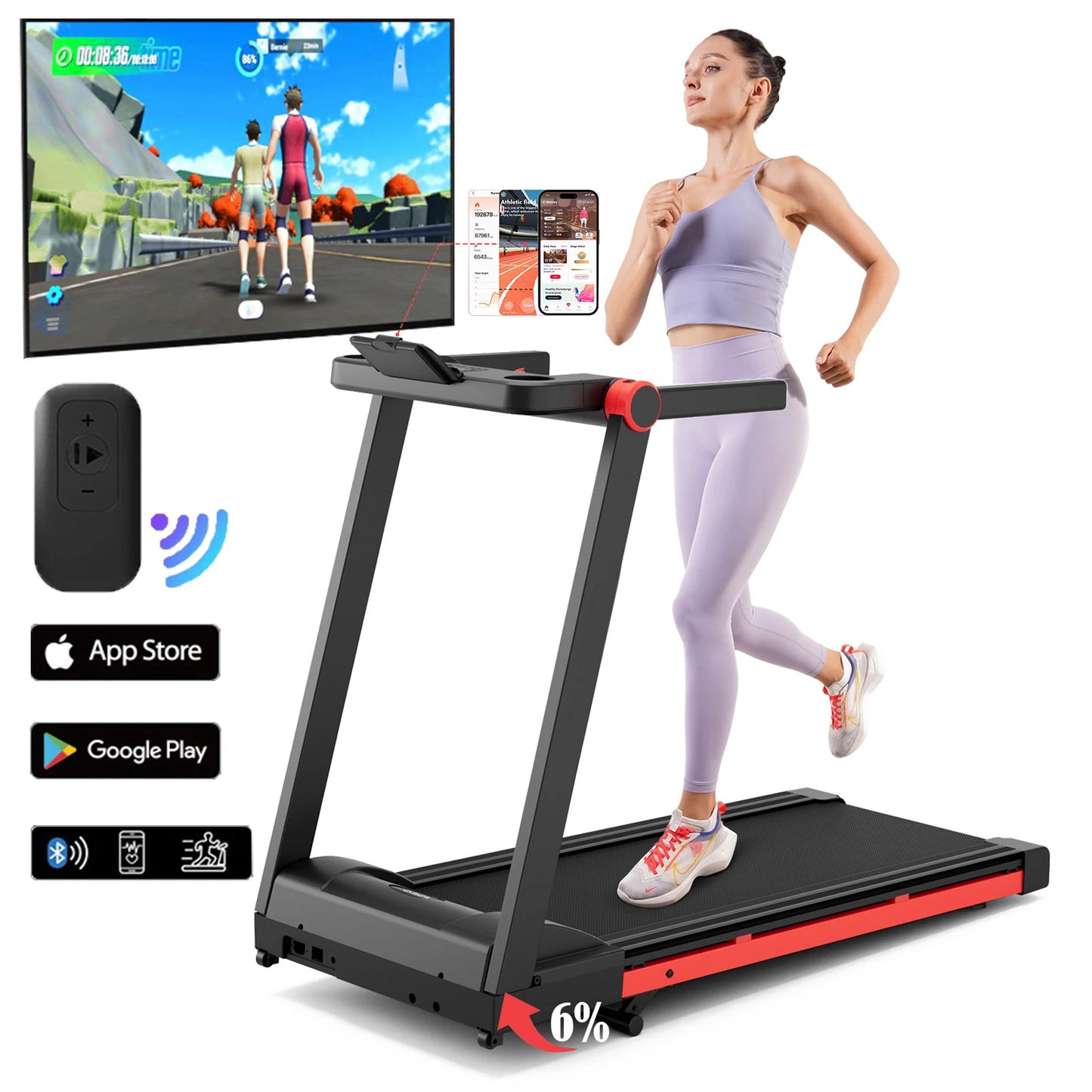 Superun Foldable Incline Treadmill With Touch Screen App 350LBS