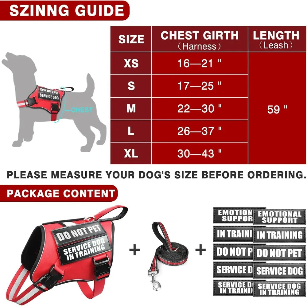 Service Dog Harness And Leash Set With 10 Patches Reflective