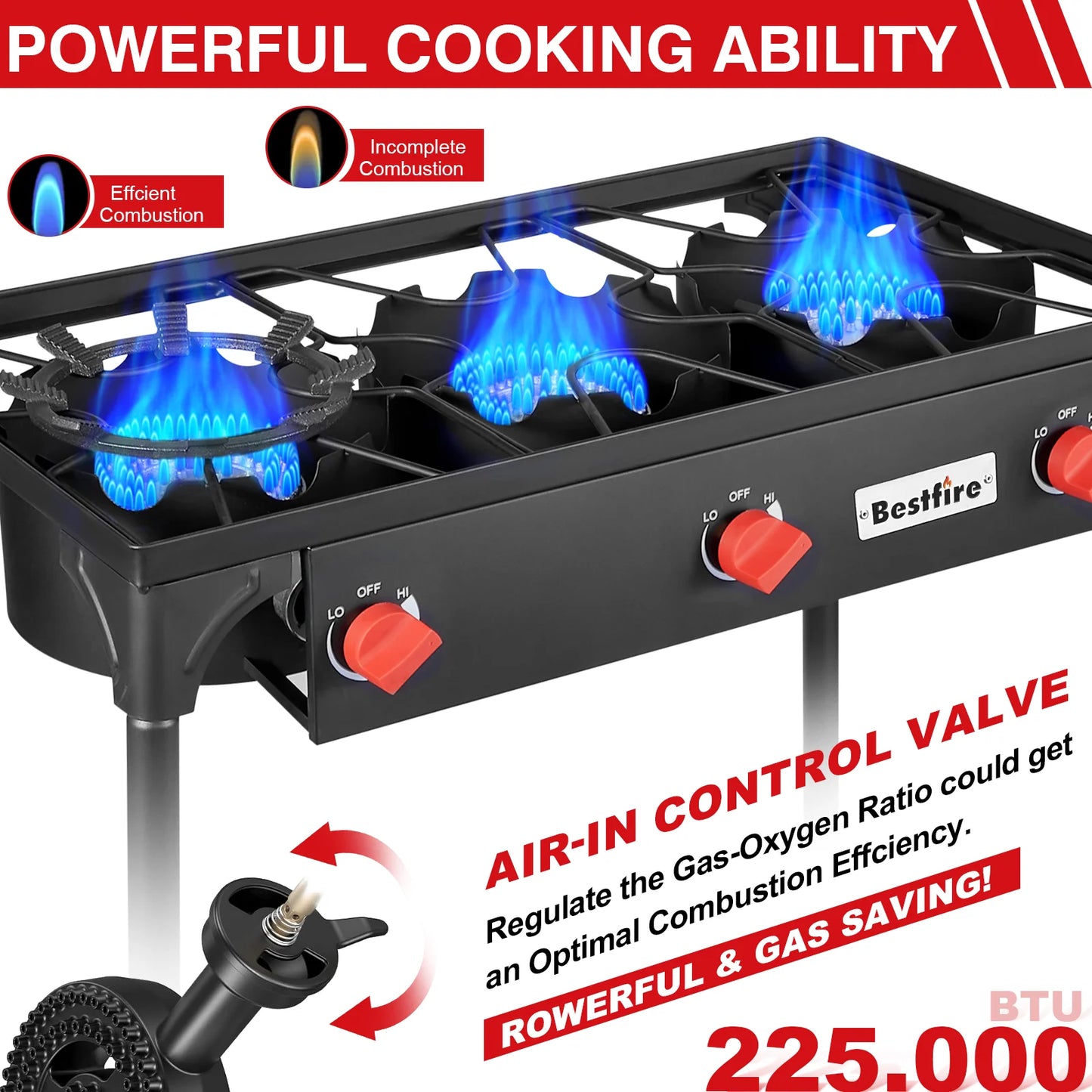 Three Burner Propane Camping Stove With Removable Legs