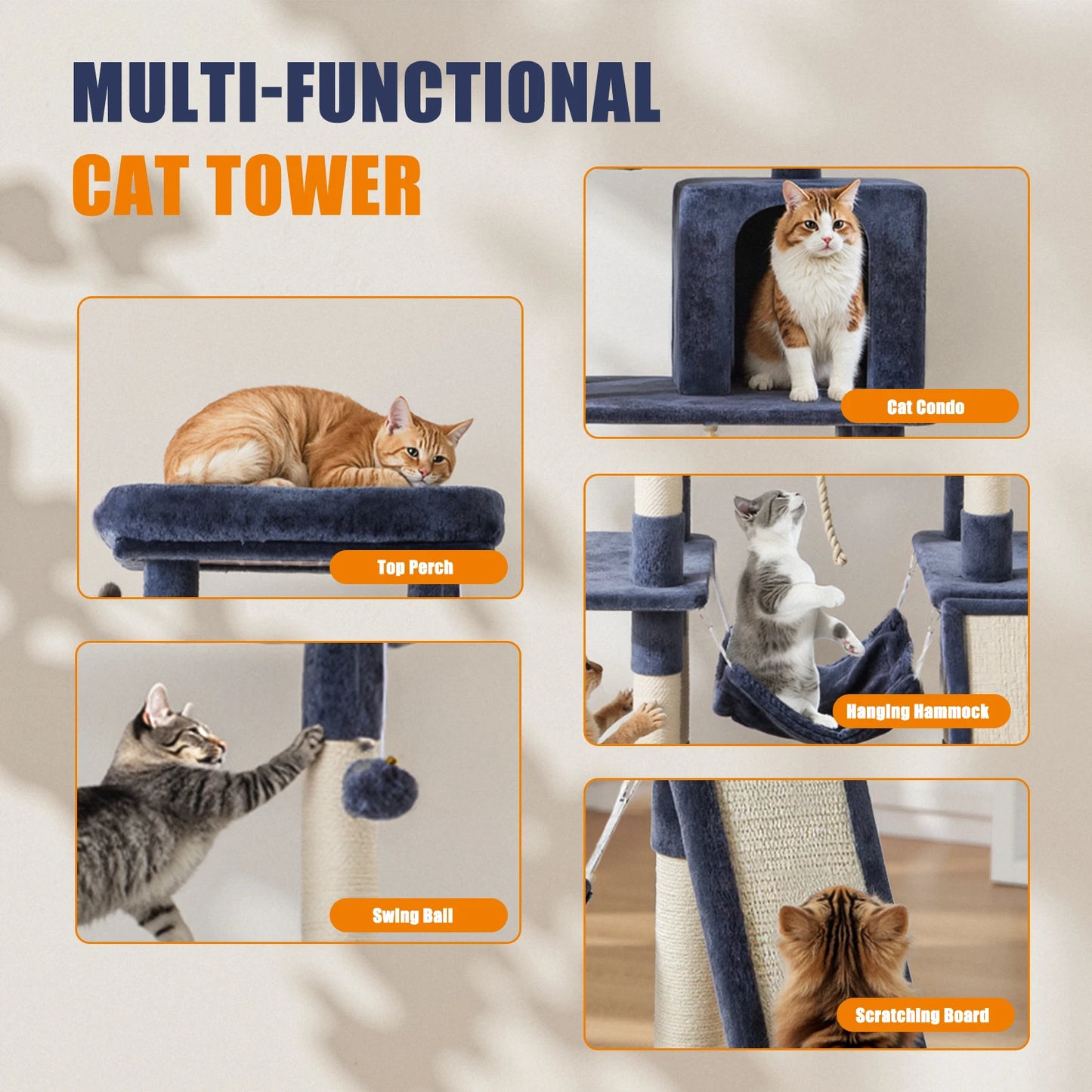 JHK Cat Tree Tall Multi Cat Climbing Tower Natural Wood