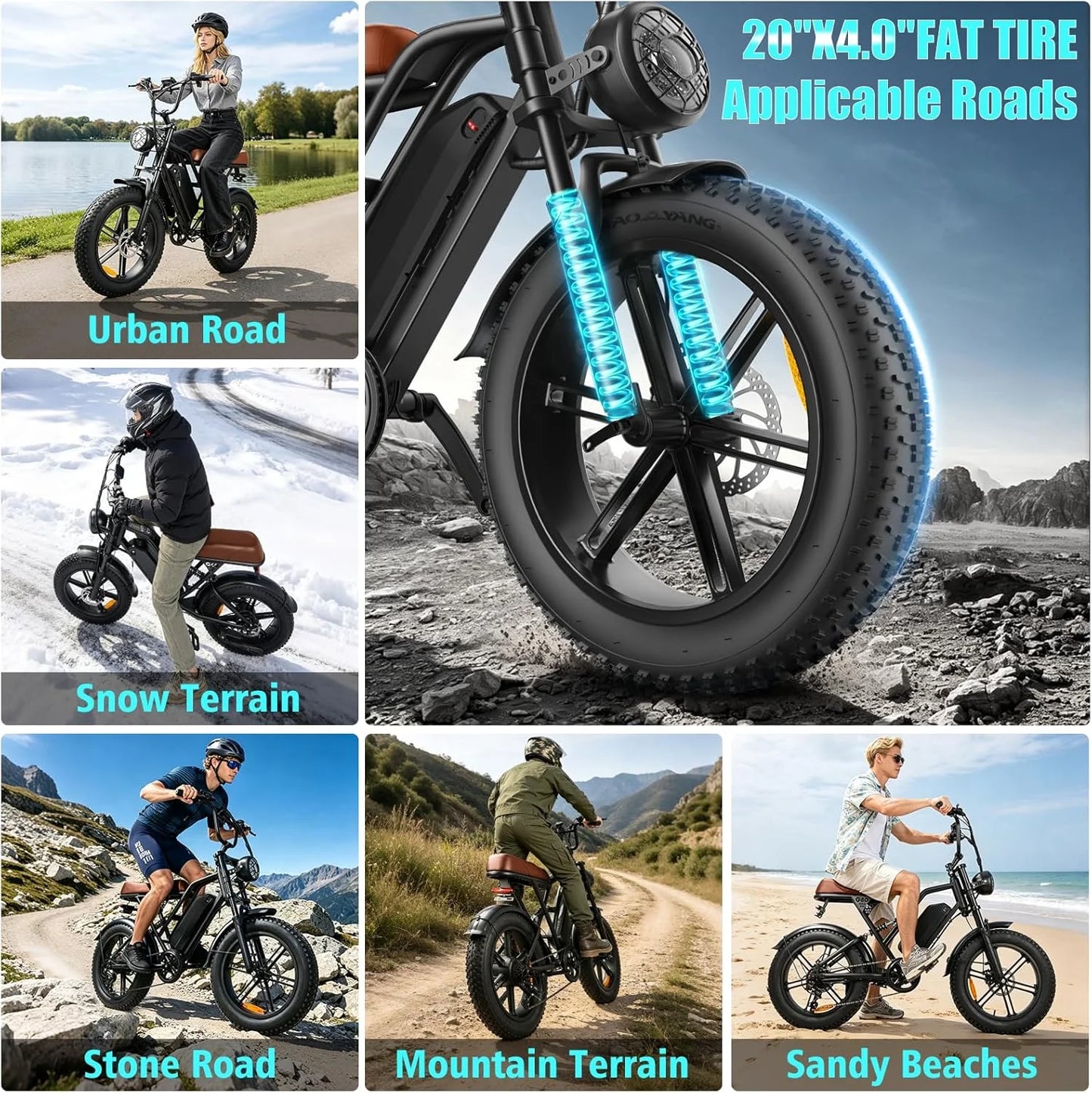 OBX Fat Tire Electric Bike 1500W Peak Motor All Terrain Ebike