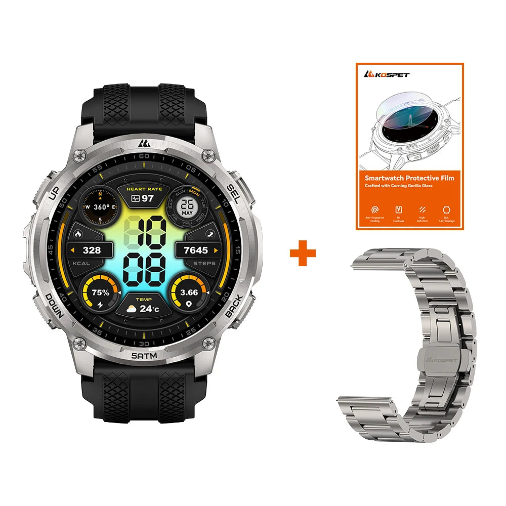 KOSPET Tank T4C Rugged Smartwatch With Dual GPS And Flashlight