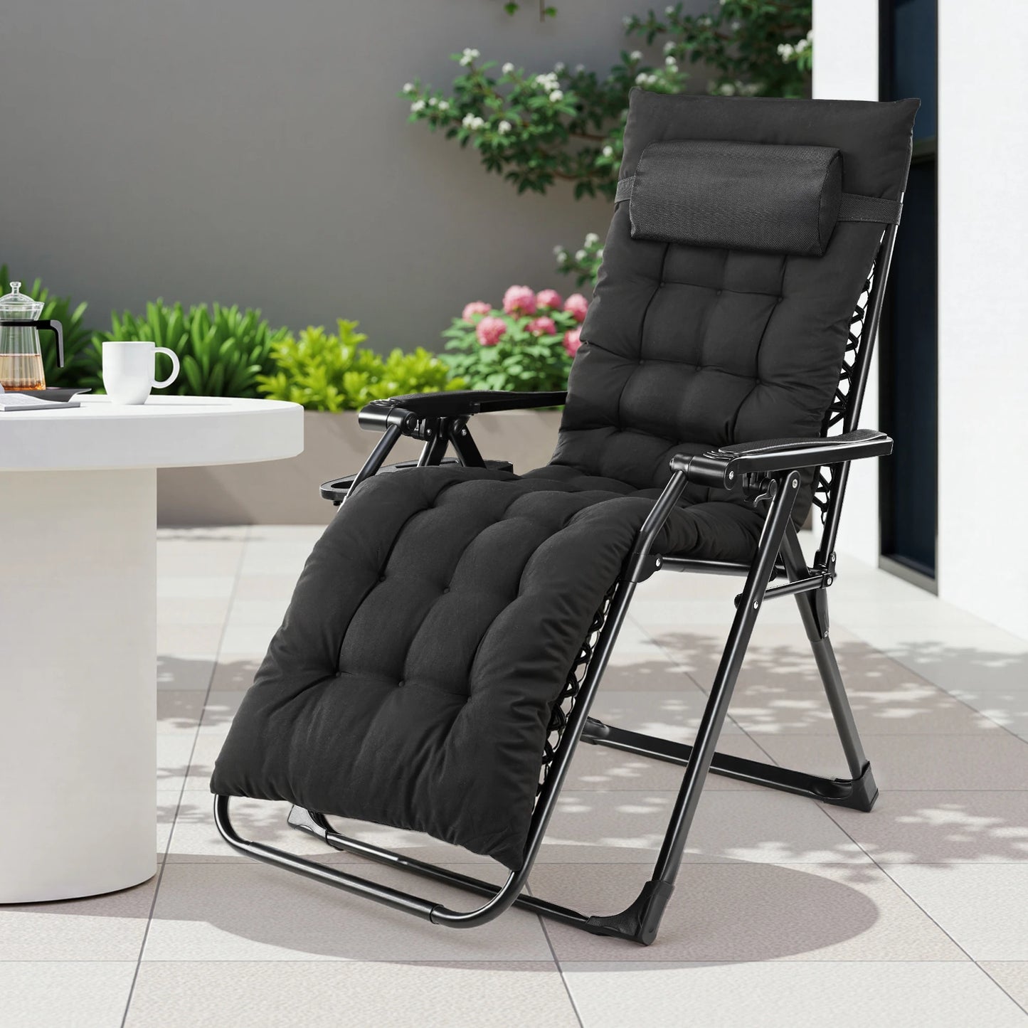 JHK Zero Gravity Foldable Recliner Outdoor Lounge Chair Cup Holder