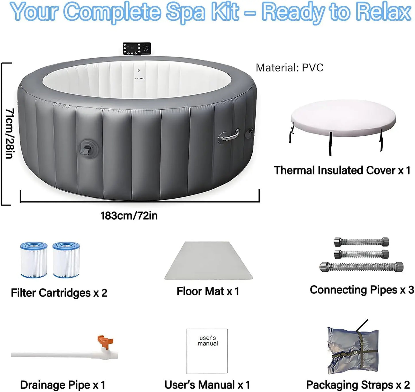 Inflatable Hot Tub Spa Outdoor Use With 180 Air Jets