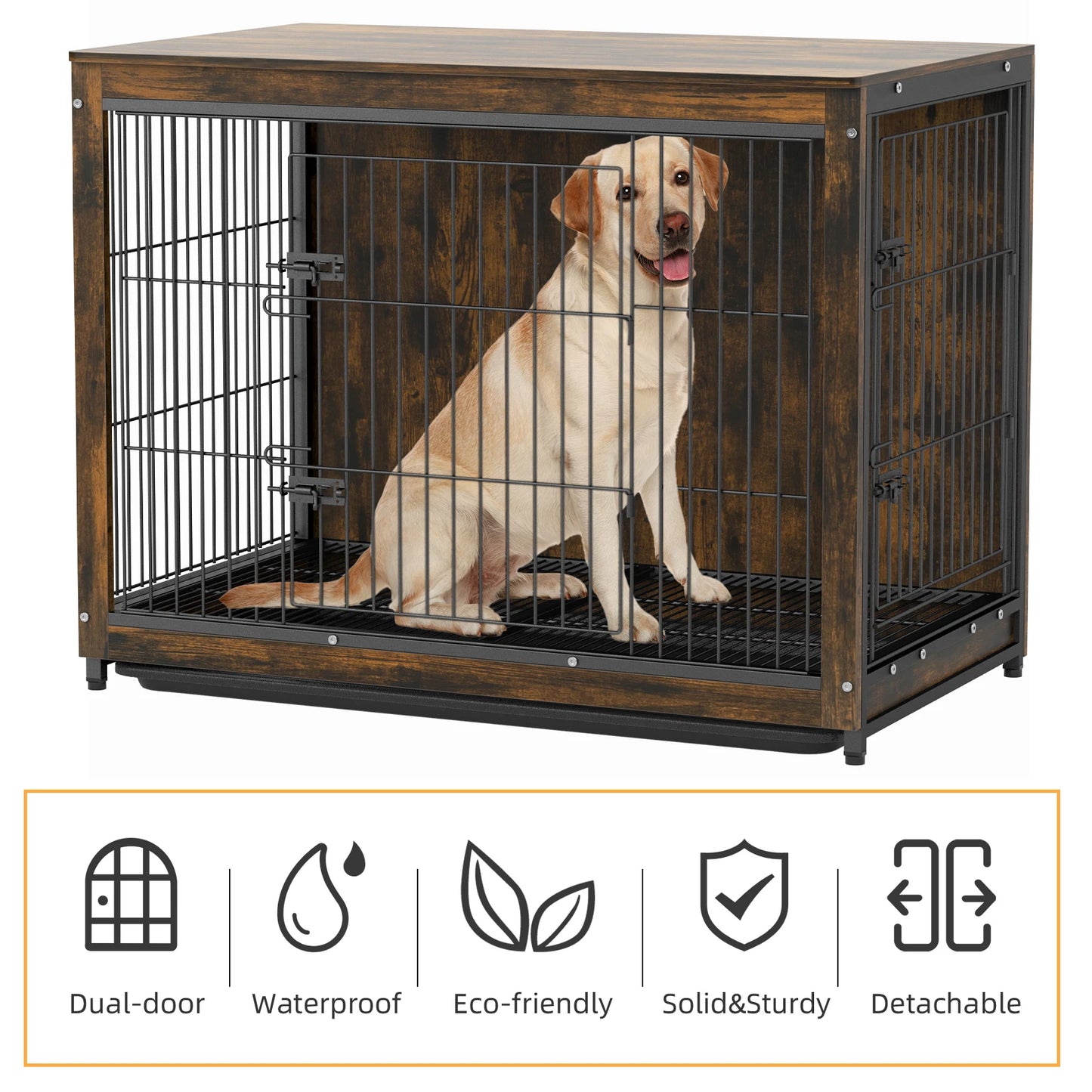 BINGOPAW Two Door Pet Cage Kennel End Table Crate Furniture