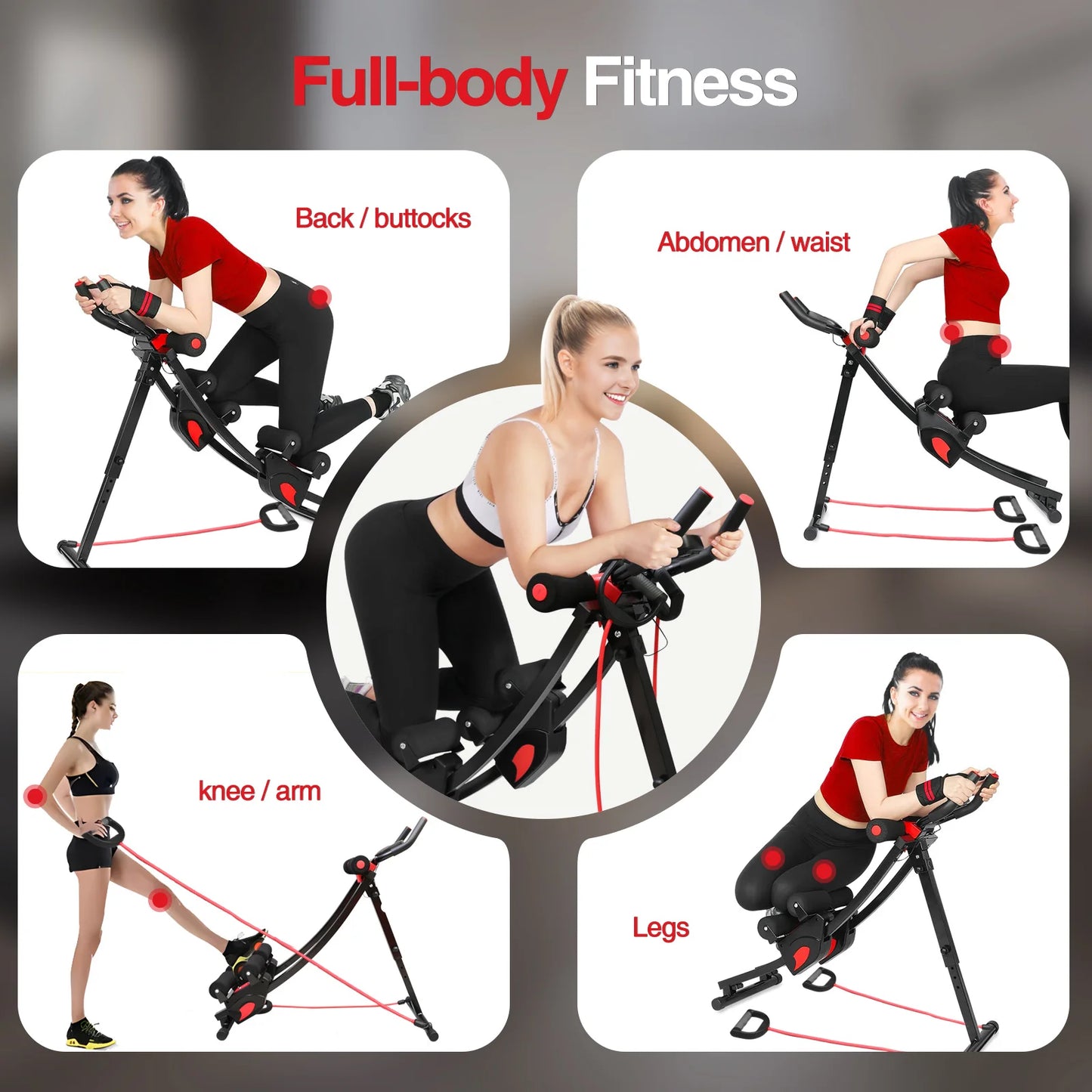 Foldable Abdominal Exercise Machine With Adjustable Resistance Bands