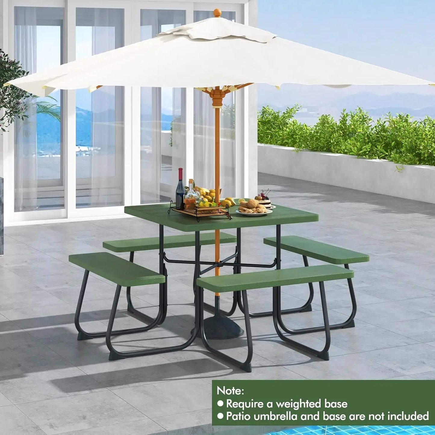 XMSJ Square Picnic Table Bench Set With Umbrella Hole Outdoor Patio