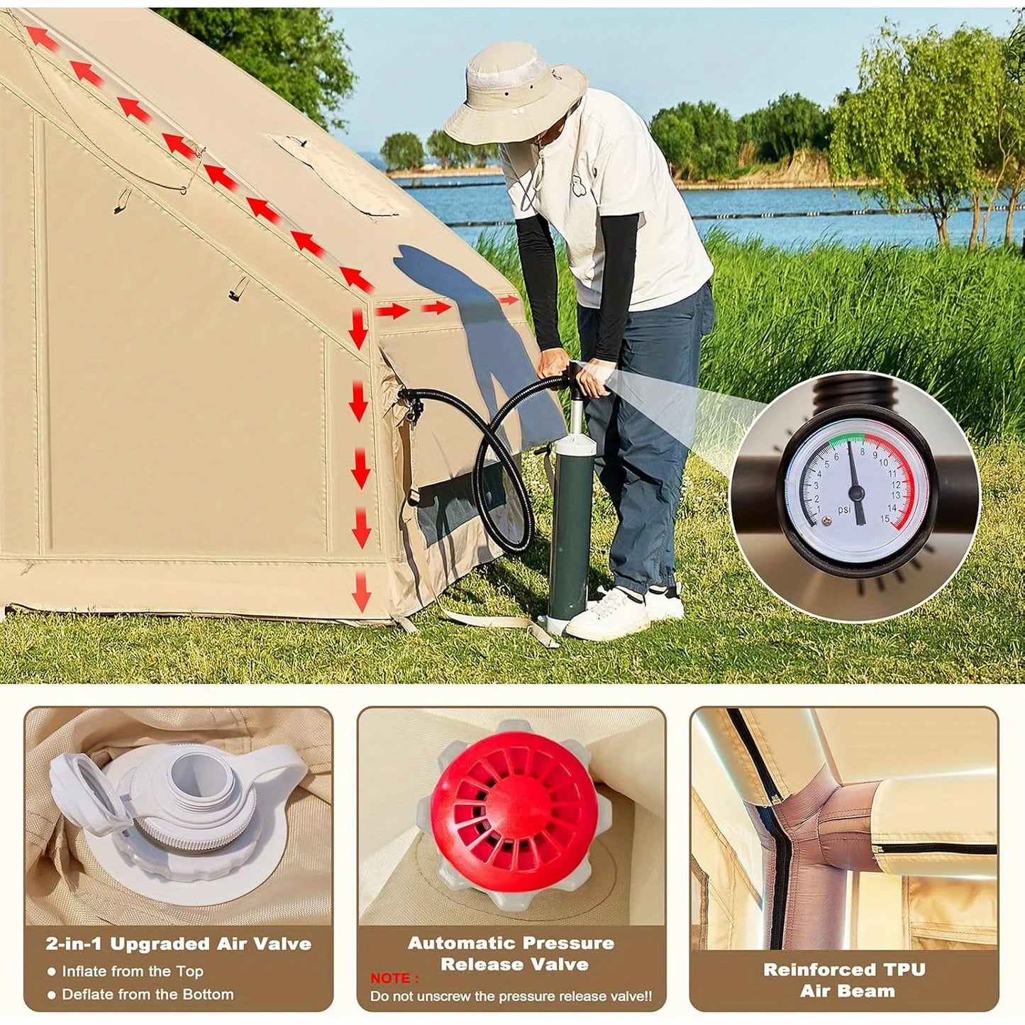 Inflatable Four To Six Person Tent With Stove Jack