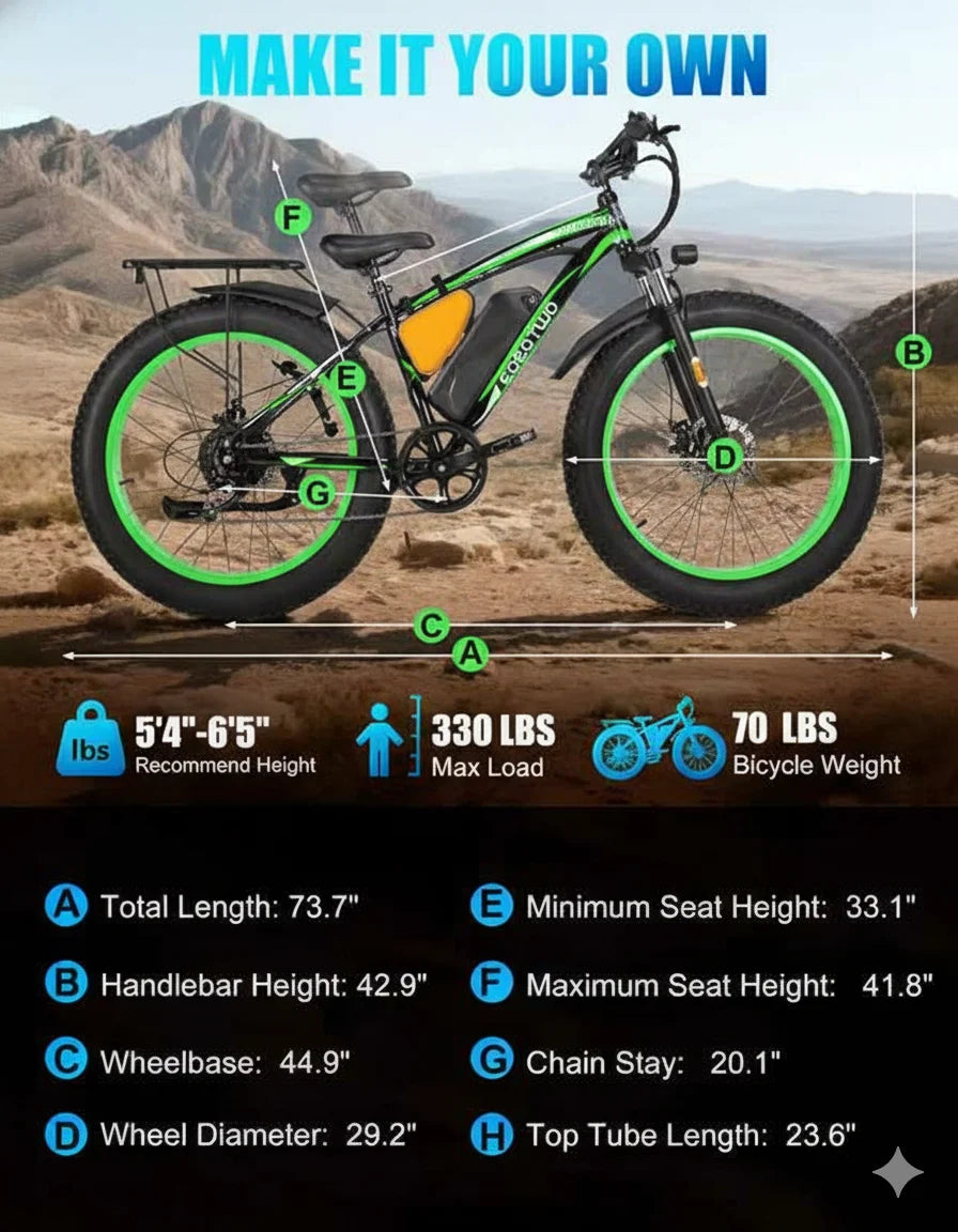EOEOTWO Fat Tire Electric Bike For Adults 30 MPH 1000W