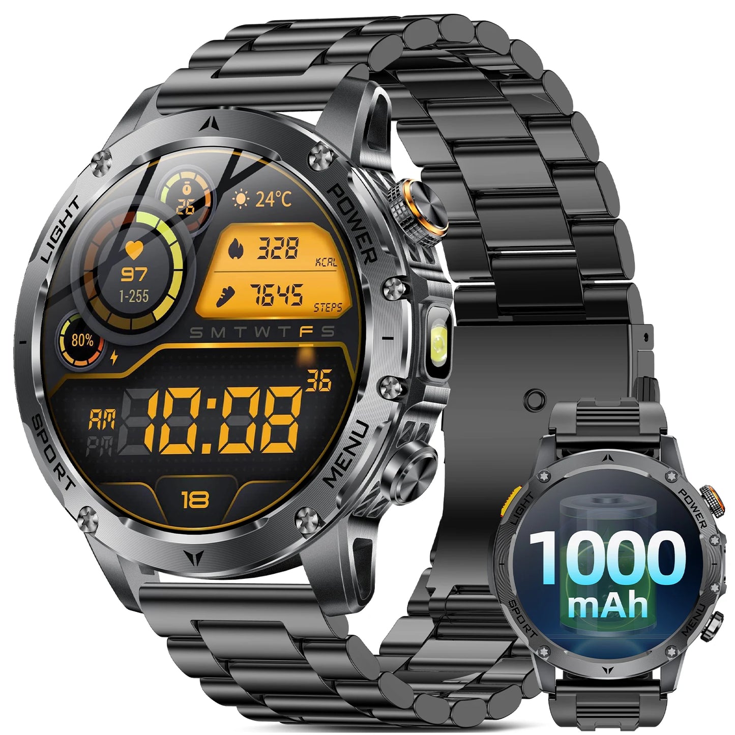 Military Style Smartwatch For Men With 100 Sports Modes Waterproof