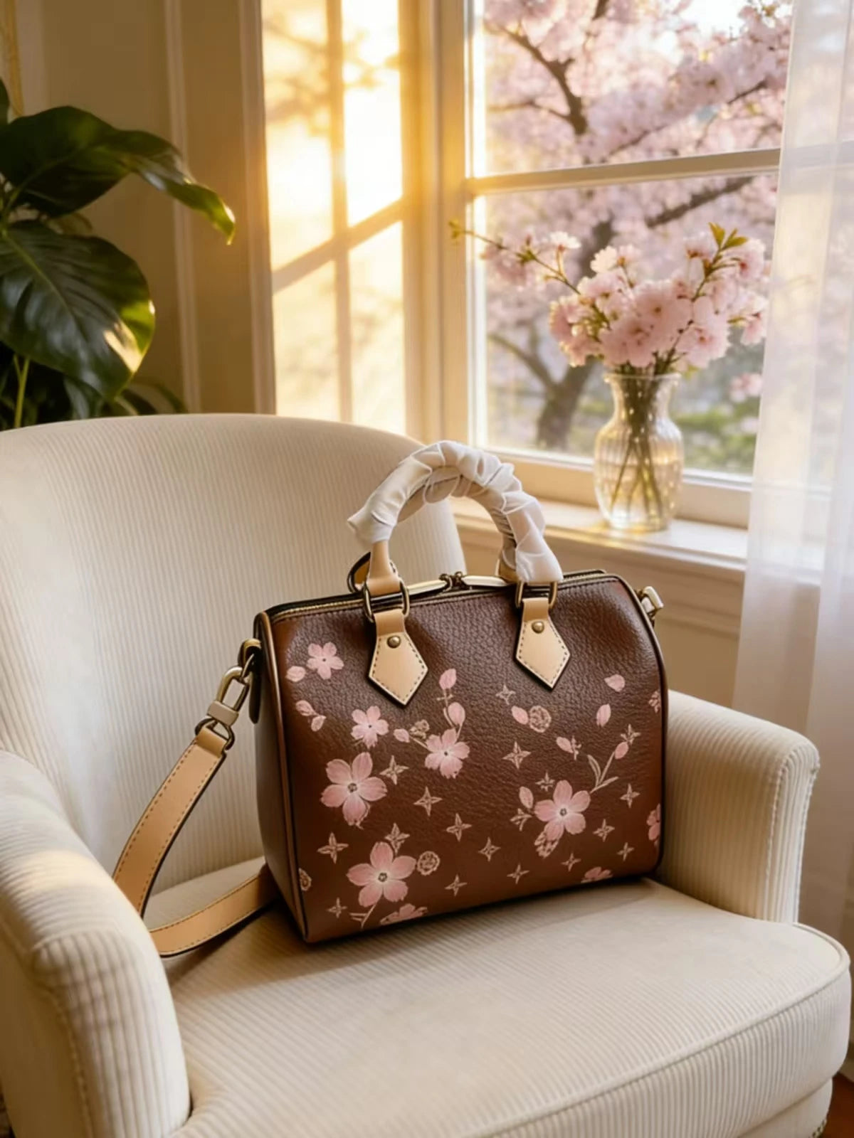 Women's Canvas Shoulder Bag With Sweet Floral Pattern
