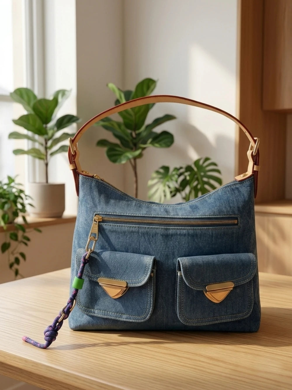 Vintage Denim Style PU Leather Shoulder Bag For Women