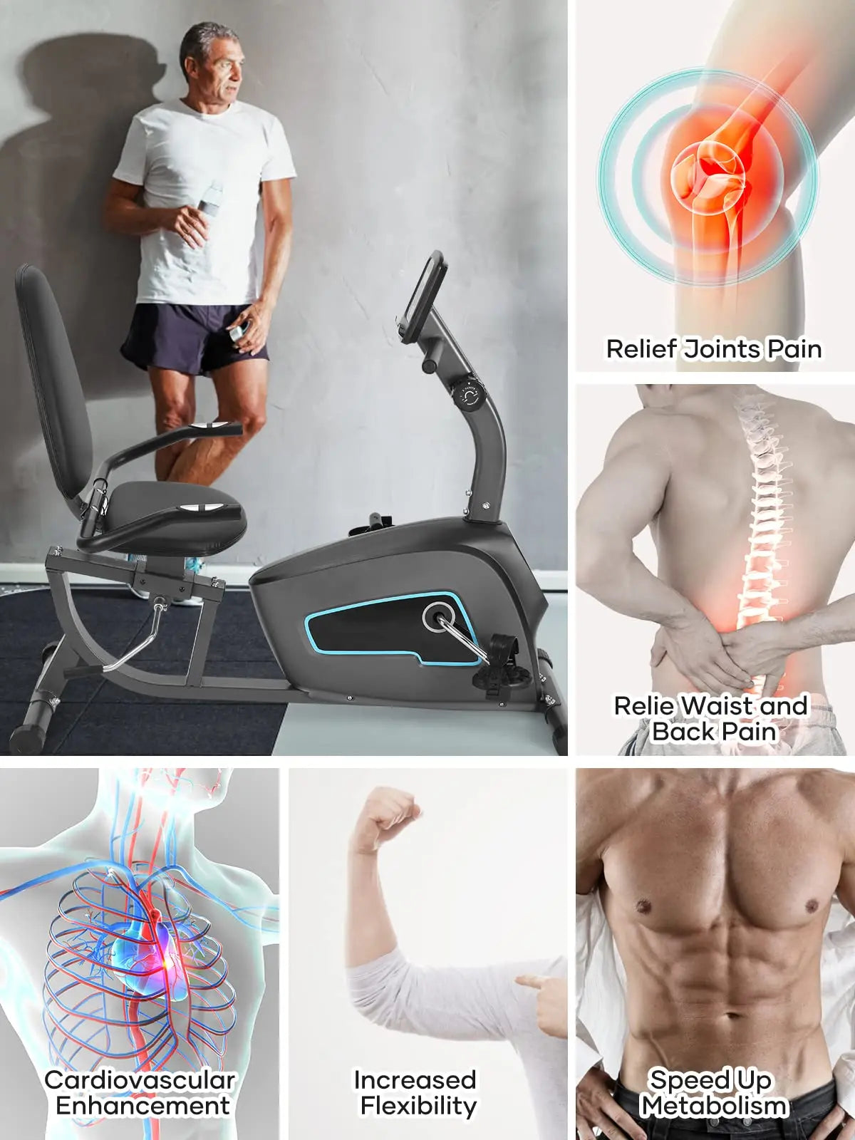 Recumbent Exercise Bike For Home Quiet 8 Levels Comfortable Seat