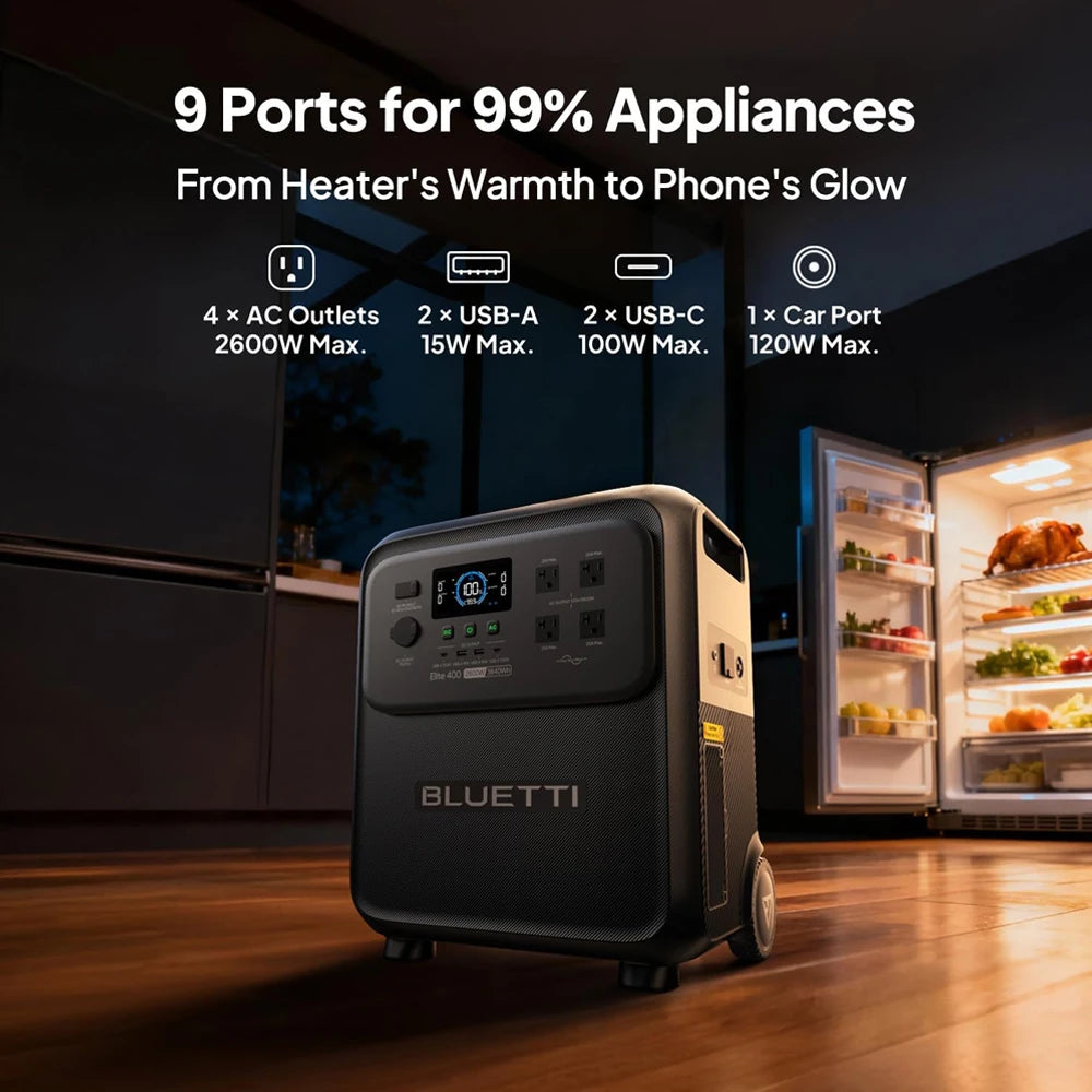 Bluetti Elite 400 Portable Power Station 3840Wh 2600W Solar Generator