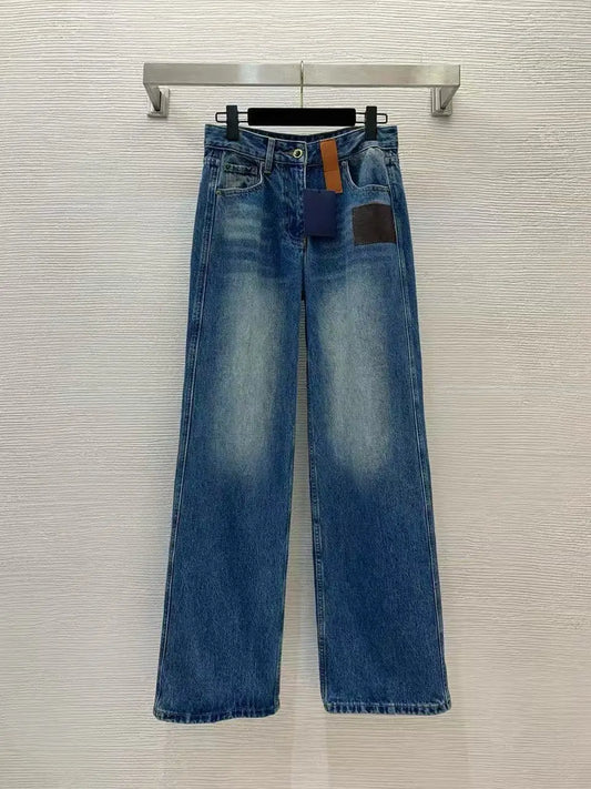 Women's High-Waist Wide-Leg Jeans With Classic Floral Pattern