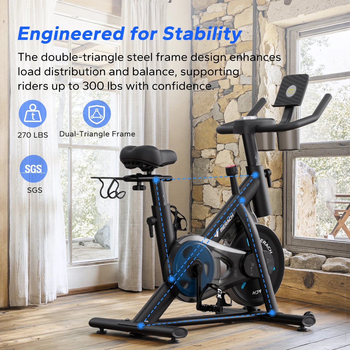 Merach Magnetic Stationary Bike With App Low Noise Indoor Cycling