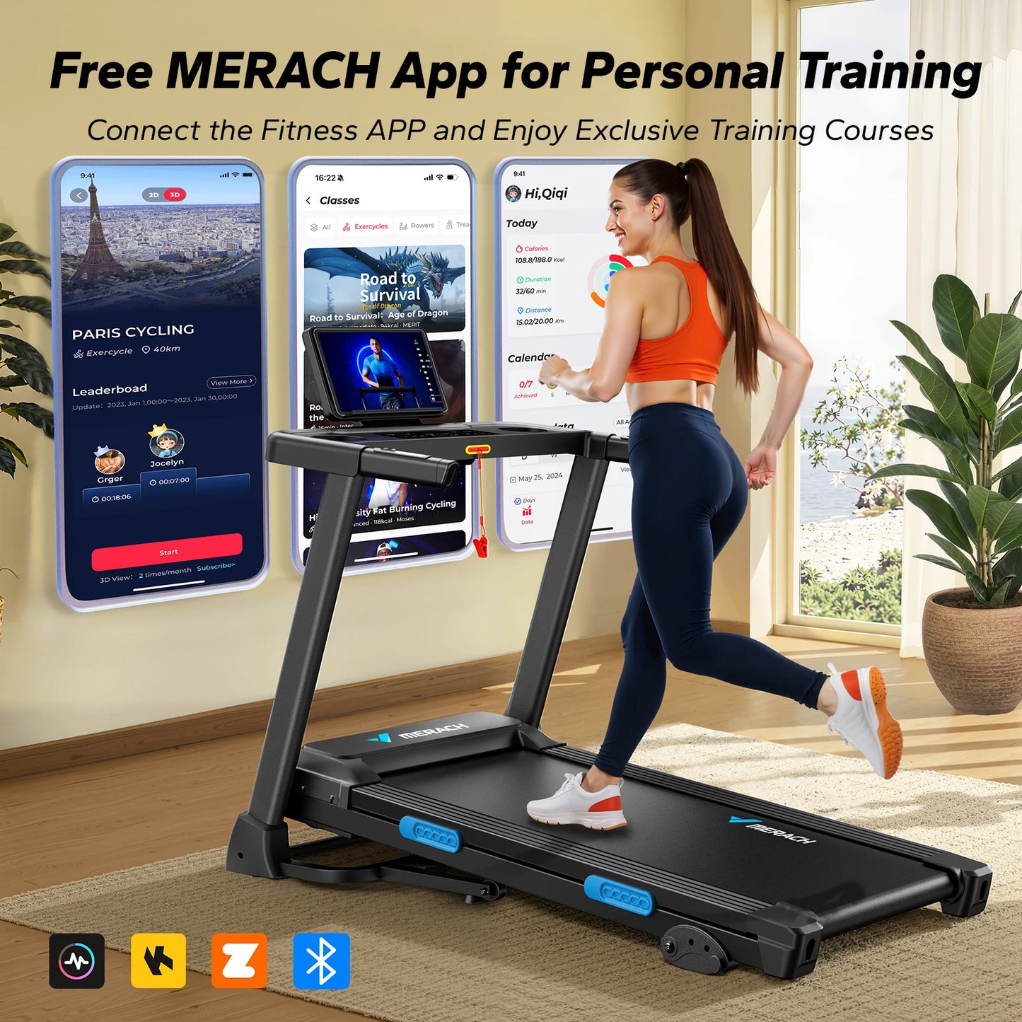 MERACH Foldable Treadmill T12 Incline Quiet With Heart Rate Monitoring