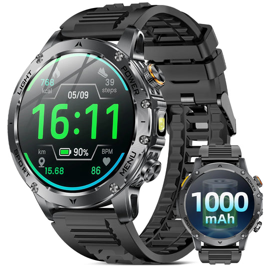 Military Style Smartwatch For Men With 100 Sports Modes Waterproof