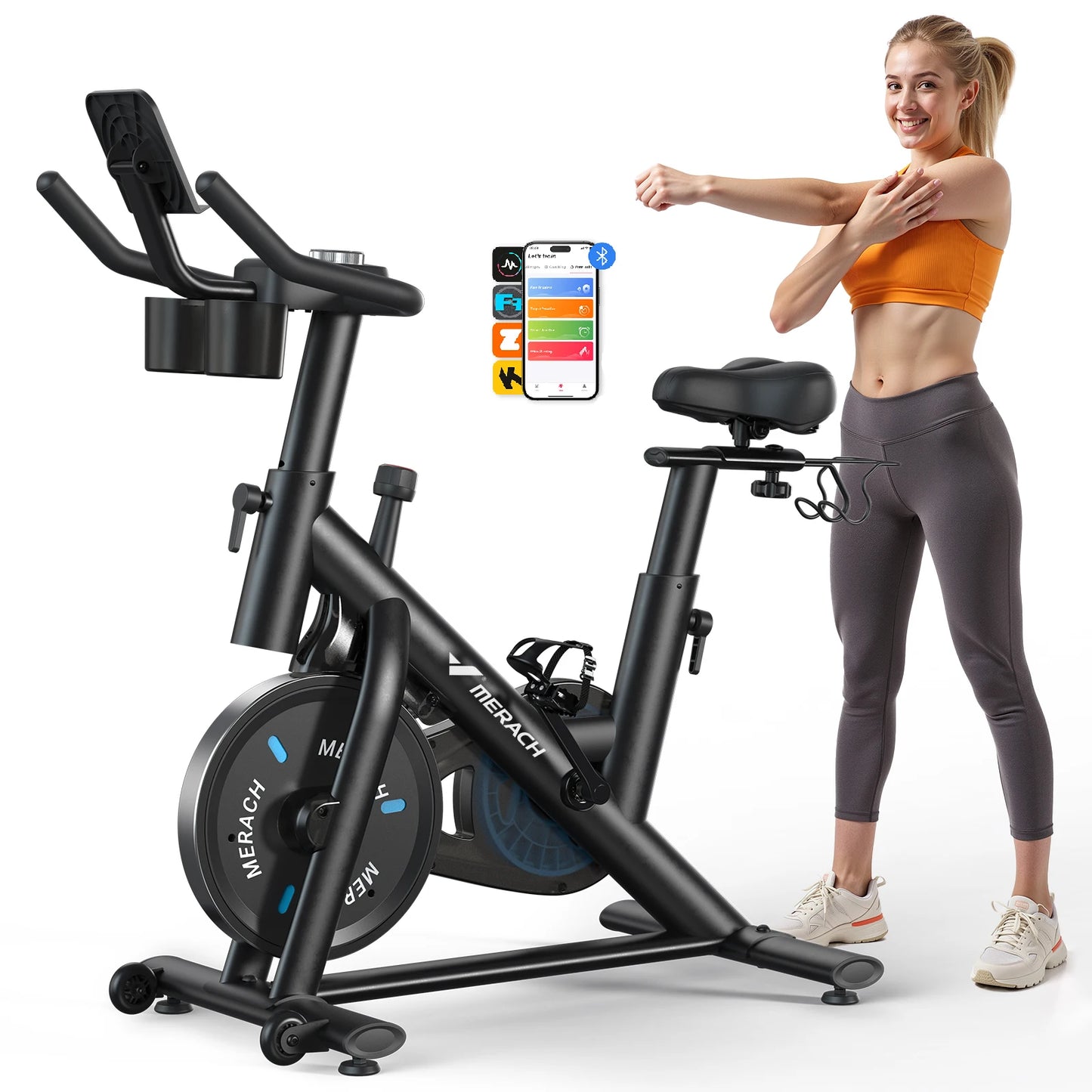 Merach Magnetic Stationary Bike With App Low Noise Indoor Cycling