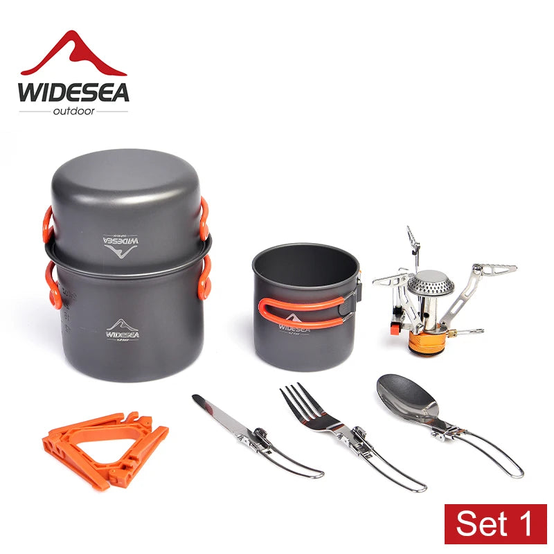 Widesea Camping Cookware Set Portable Pot Stove Cup Fork Utensils