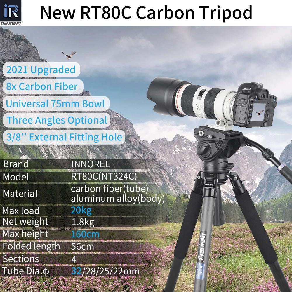 INNOREL RT80C Carbon Fiber Tripod For DSLR Video Camcorder