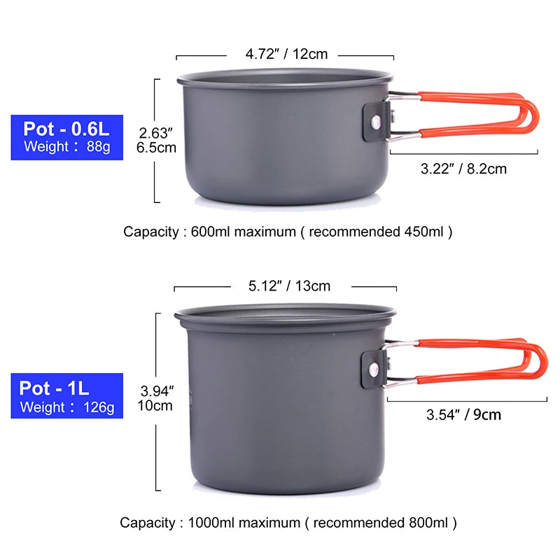 Widesea Camping Cookware Set Portable Pot Stove Cup Fork Utensils