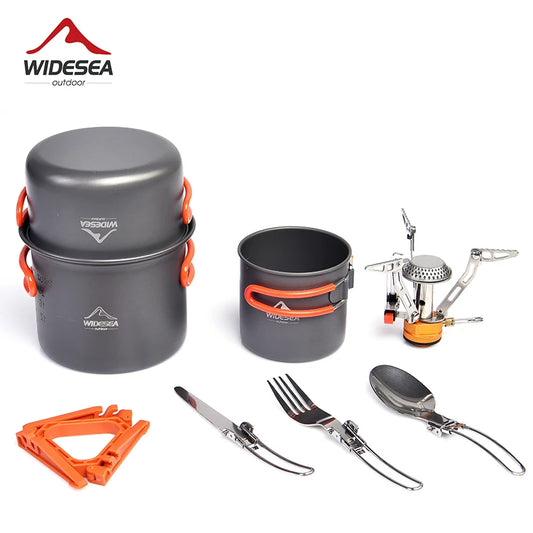 Widesea Camping Cookware Set Portable Pot Stove Cup Fork Utensils