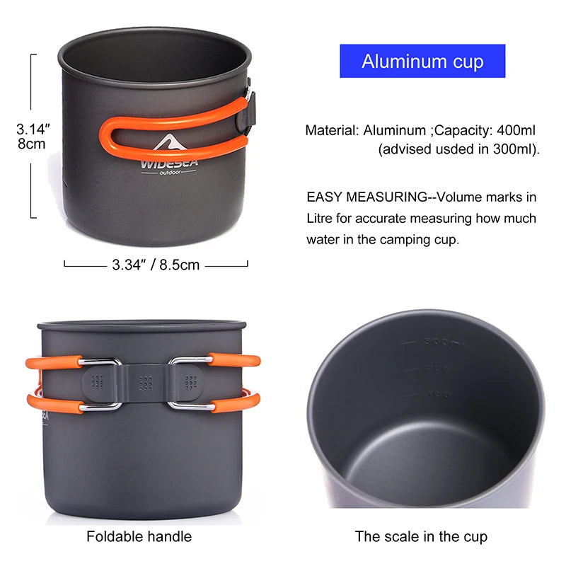 Widesea Camping Cookware Set Portable Pot Stove Cup Fork Utensils