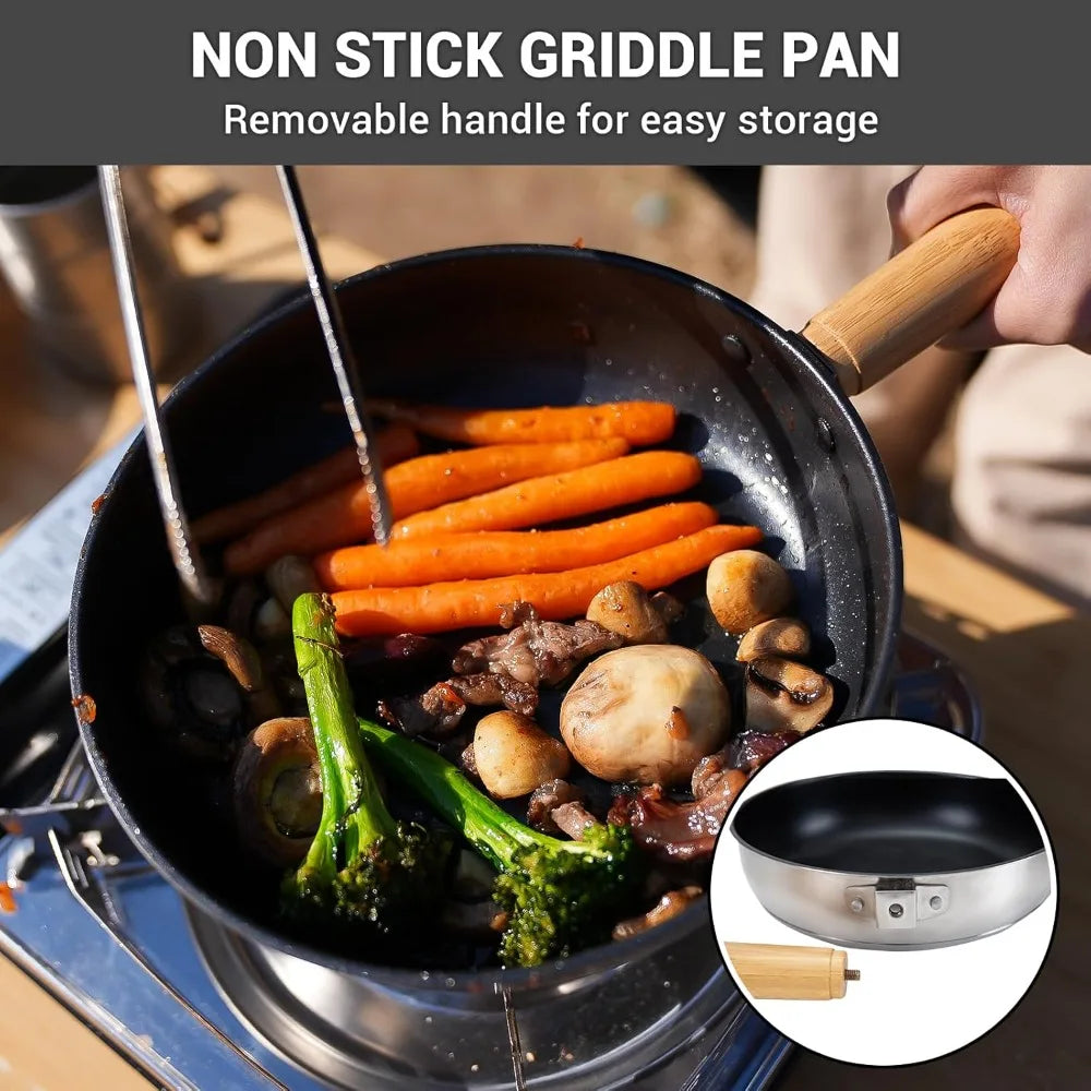 304 Stainless Steel Camping Cookware Set With Travel Tote Bag