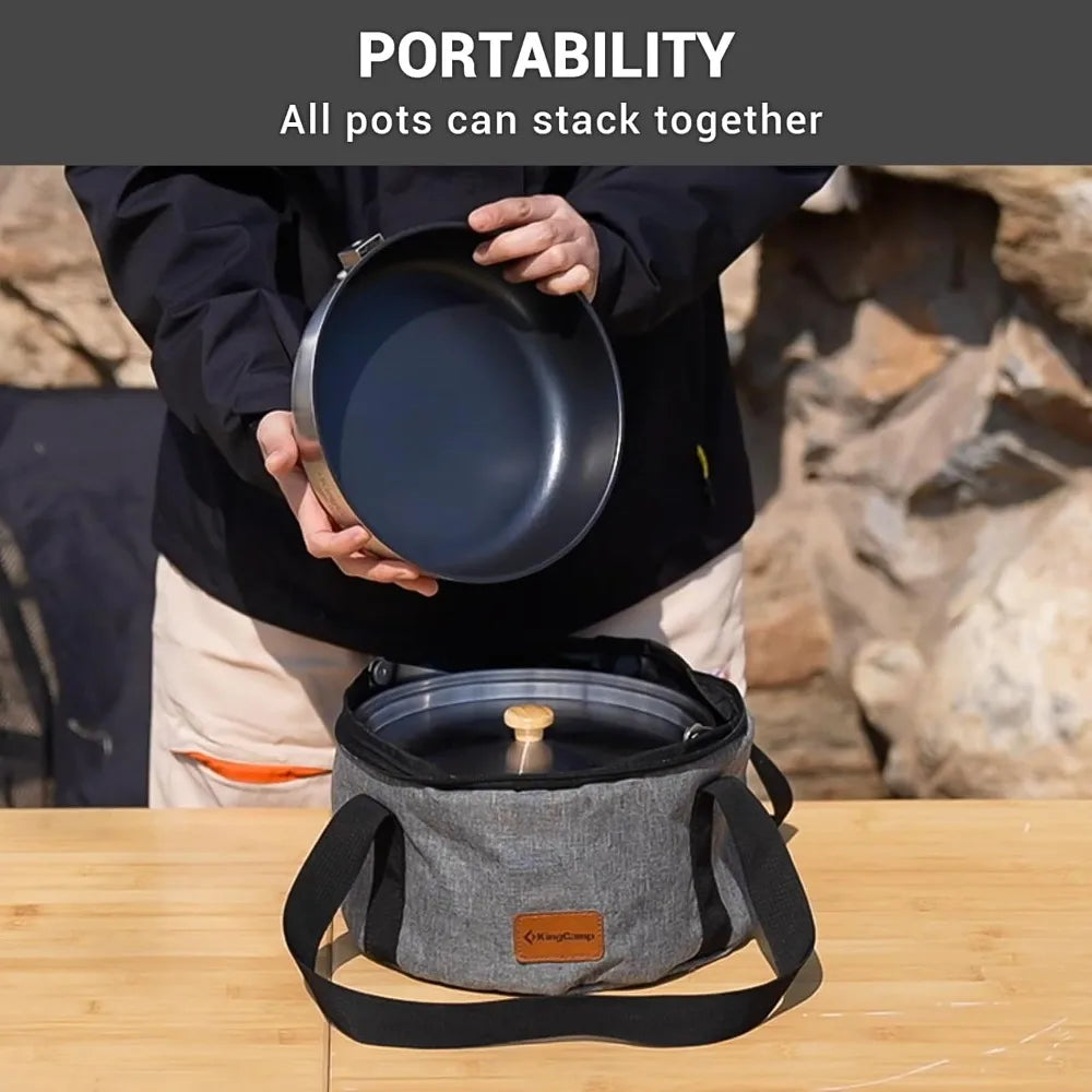 304 Stainless Steel Camping Cookware Set With Travel Tote Bag