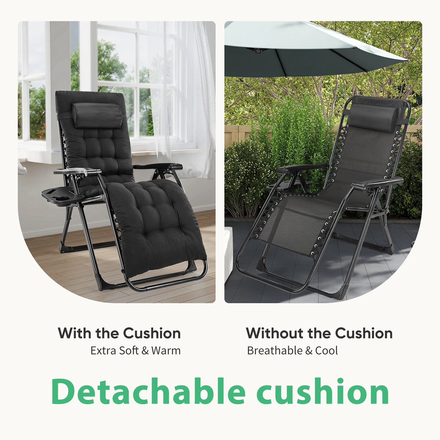JHK Zero Gravity Foldable Recliner Outdoor Lounge Chair Cup Holder