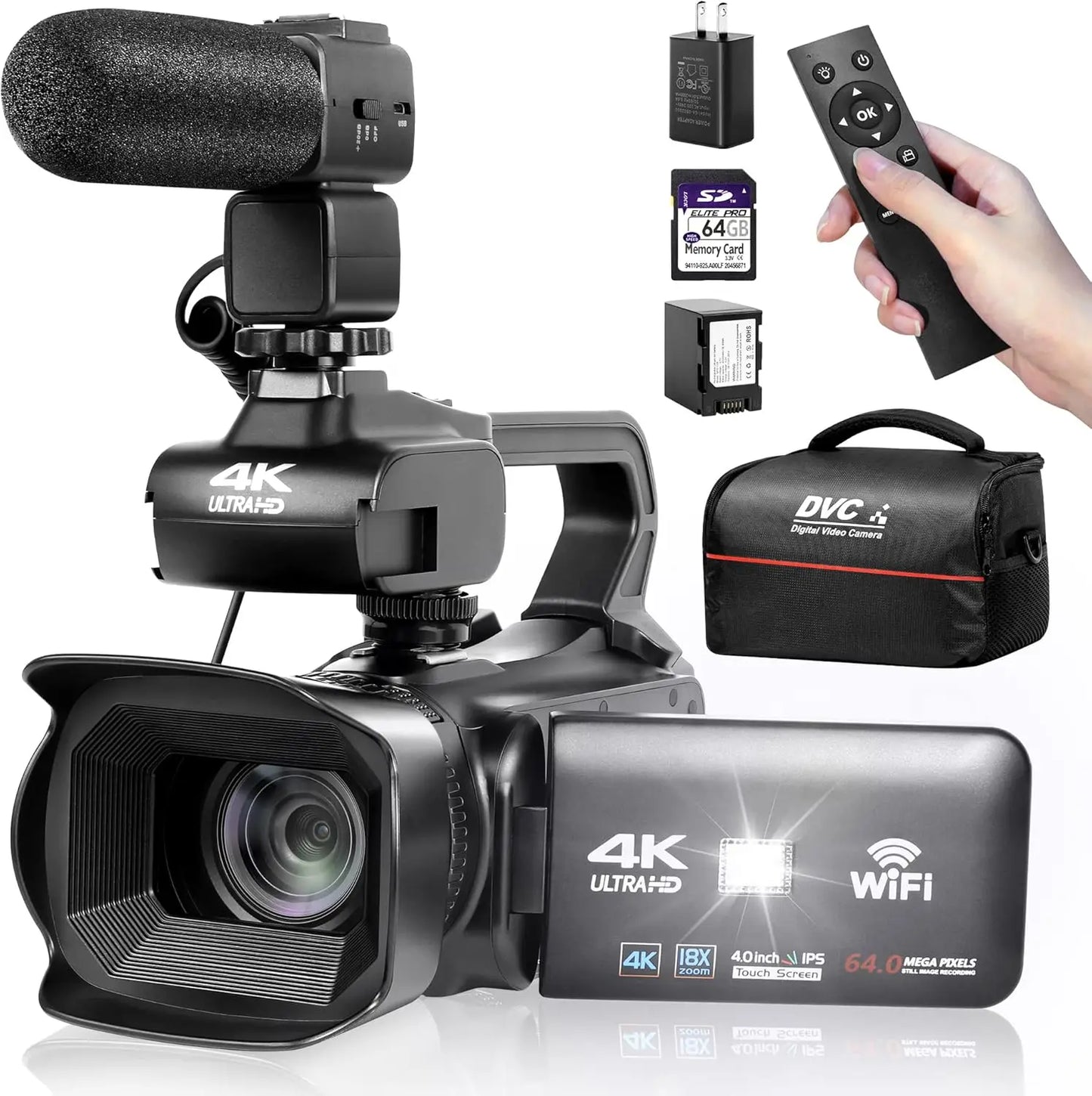 4K Ultra HD Camcorder 18X Digital Zoom And 64MP Sensor