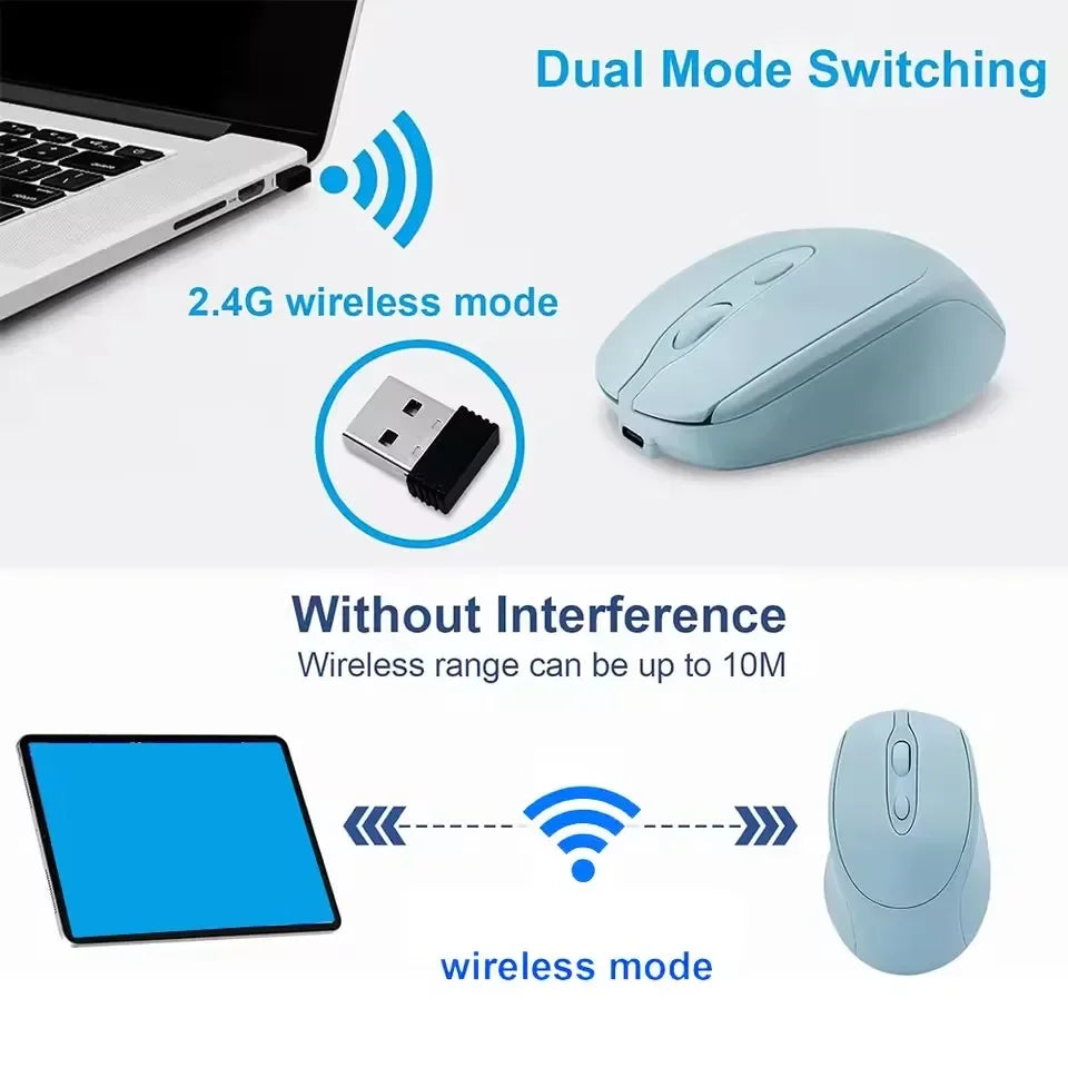 Wireless Rechargeable Bluetooth 2.4G Silent Mouse For PC MacBook Tablet