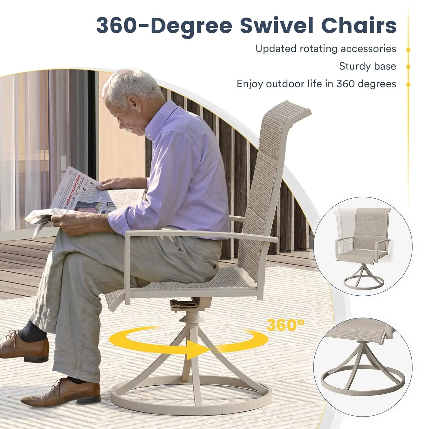 Outdoor Patio Dining Set With Round Table And Swivel Chairs