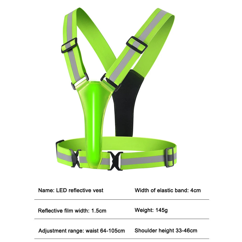 LED USB Rechargeable Reflective Security Running Vest With Adjustable Fit