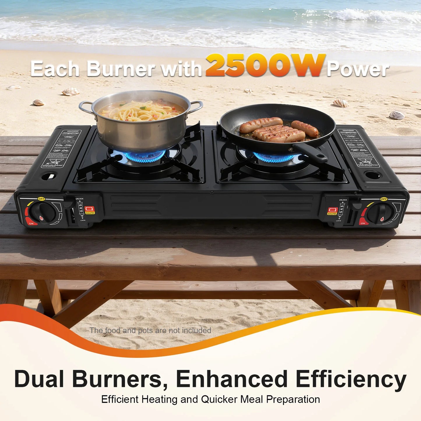 Gas Camping Stove And Grill Pan Set 2500W 2-Burner Outdoor