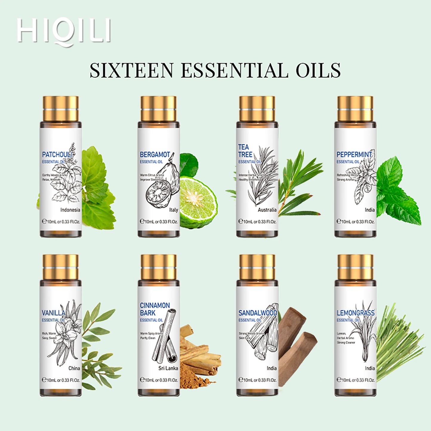 HIQILI Essential Oils Set Lavender Eucalyptus Jasmine Peppermint Vanilla