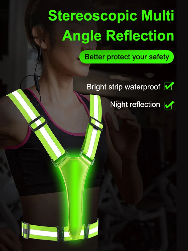 LED USB Rechargeable Reflective Security Running Vest With Adjustable Fit
