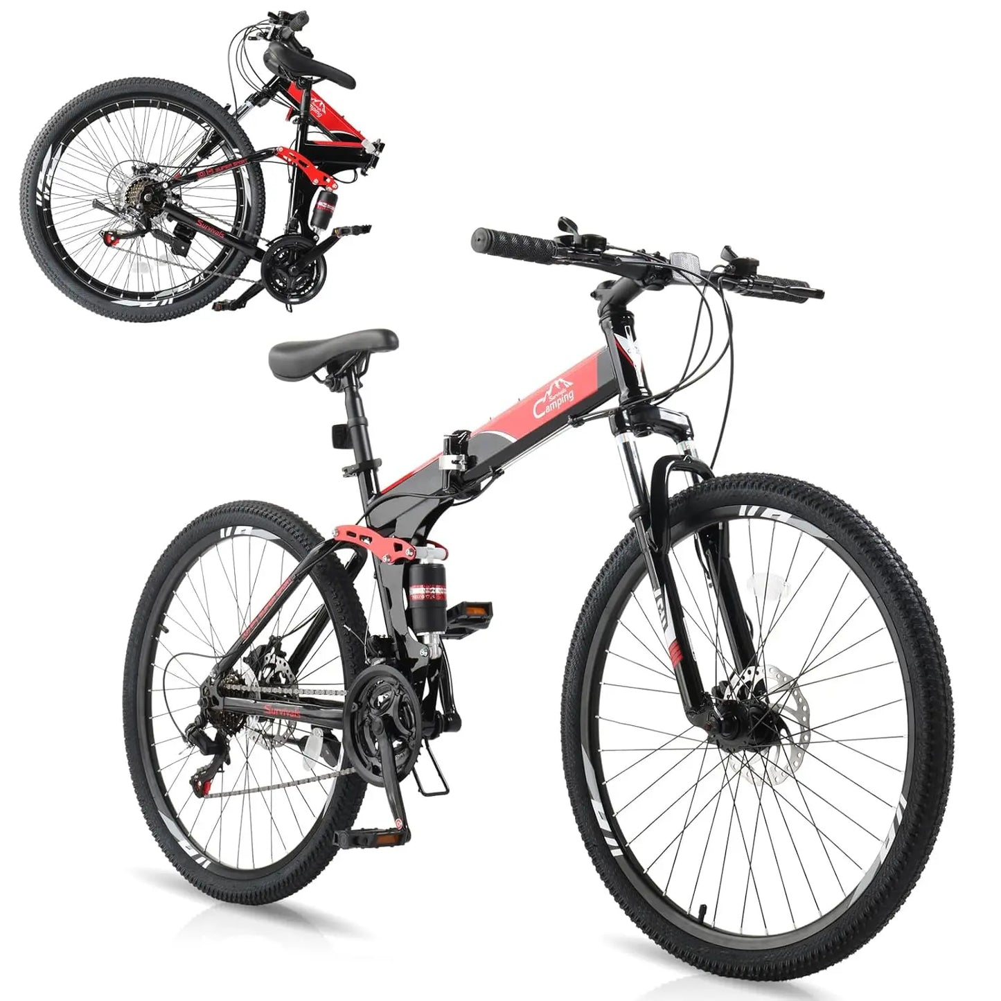 Foldable 21 Speed Mountain Bike for Adults Carbon Steel Frame