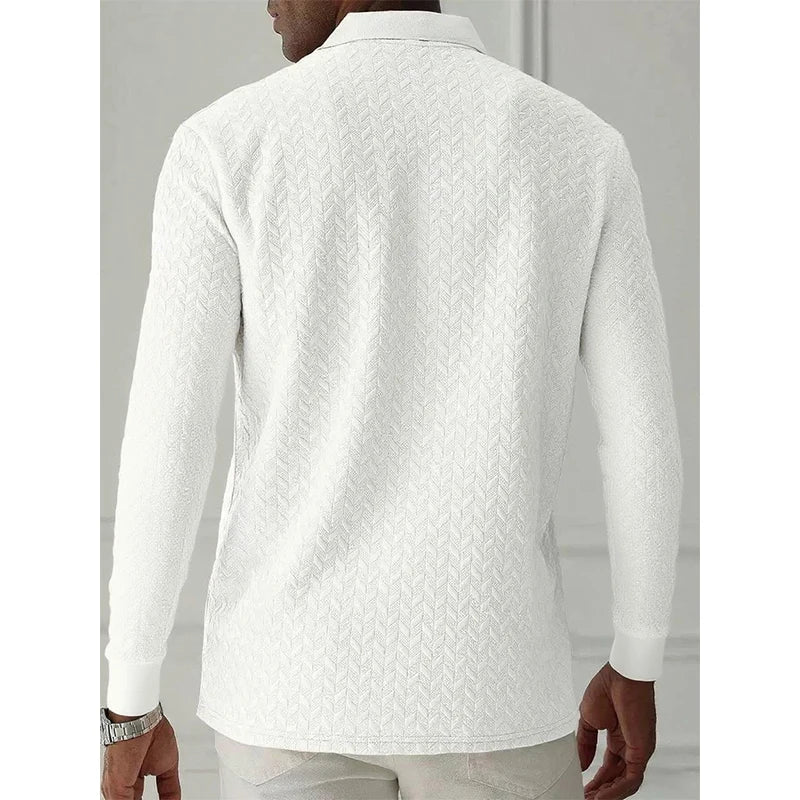 Men's Long Sleeve Polo Shirt Breathable Business Casual Polo Tee