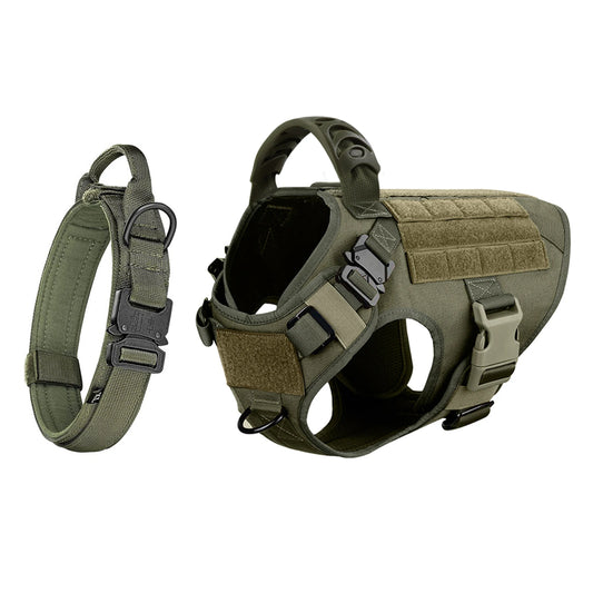 Adjustable Tactical Dog Harness And Nylon Collar Set For Training